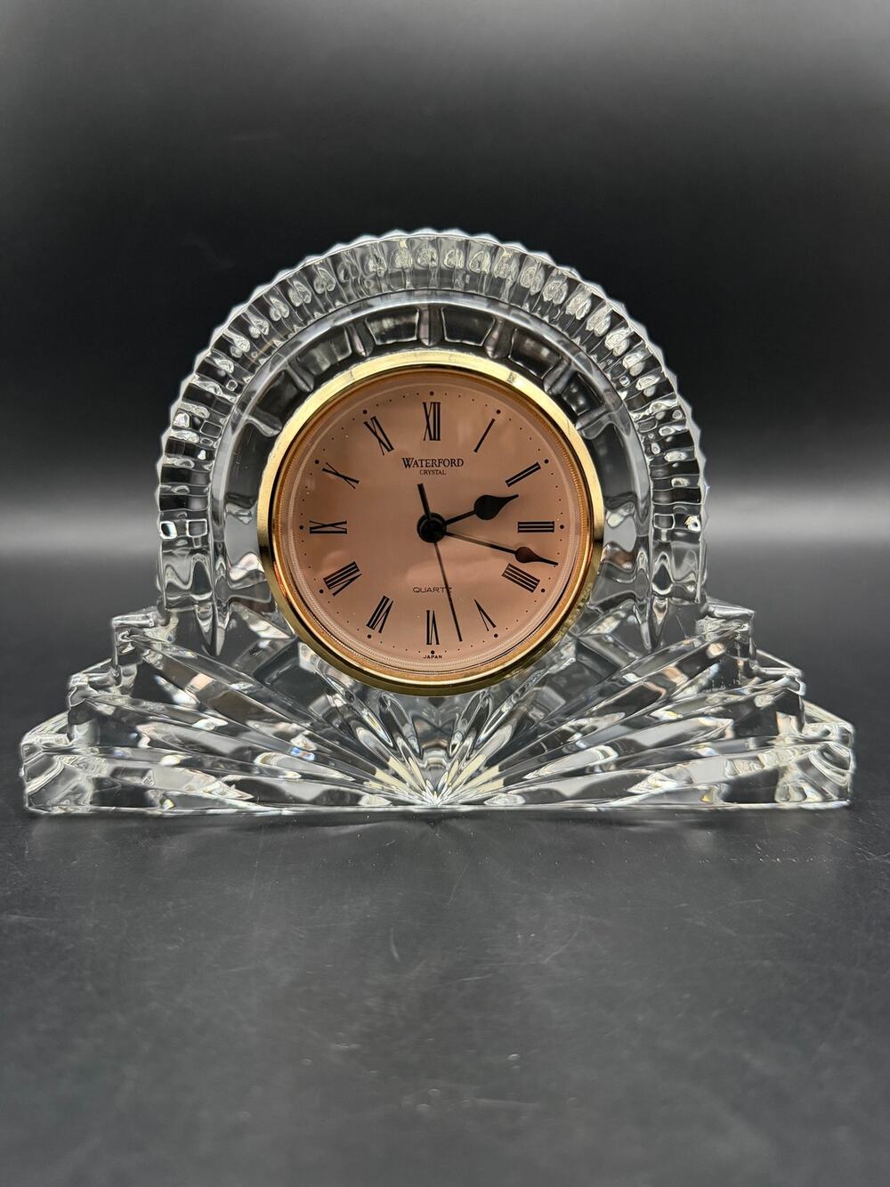Waterford Wharton Crystal Mantle Desk Table Clock Gold Rim & Gold Face